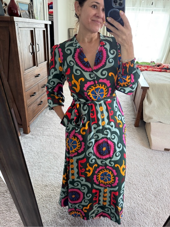 Boden Dresses & Skirts - Boden Green Midi Dress with Pink, Orange and Blue Print